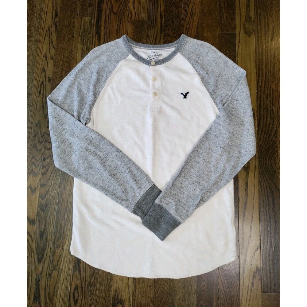 American Eagle Thermal Base Layer Men's M Ivory Gray Logo Y2K NWOT Cotton Blend